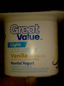 Great Value Light Fat Free Vanilla Yogurt