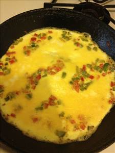 Egg Omelet or Scrambled Egg with Peppers, Onion and Ham