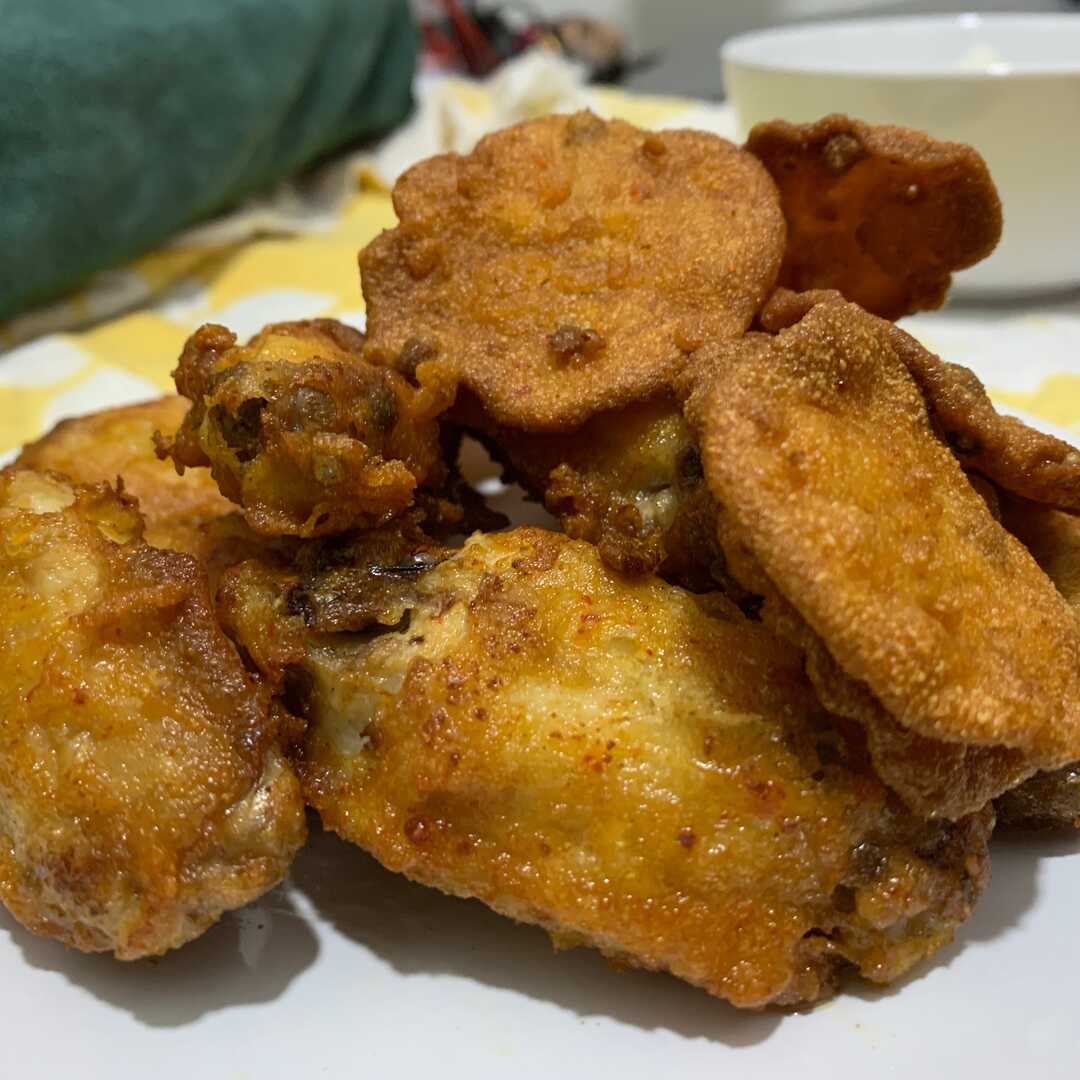 Baked or Fried Coated Chicken Wing with Skin (Skin/Coating Eaten)