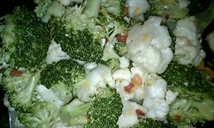 Broccoli Salad with Cauliflower, Cheese, Bacon Bits and Dressing