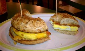 Au Bon Pain Egg on a Bagel with Bacon and Cheese Breakfast Sandwich