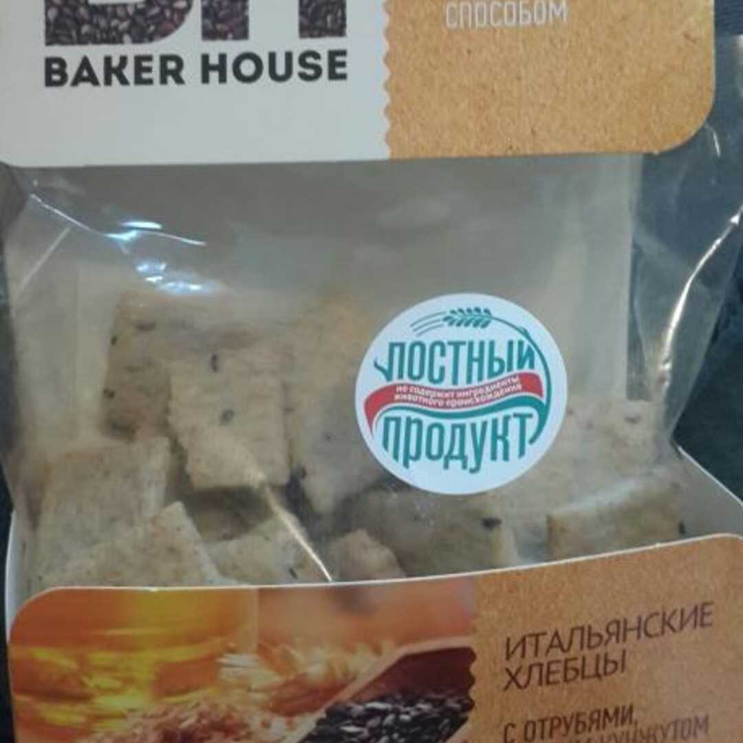 Baker House Итальянские Хлебцы с Чёрным Кунжутом, Отрубями и Оливковым  Маслом Калории и Пищевая Ценность