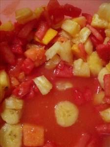 Tropical Fruit Salad (Pineapple Papaya Banana and Guava, Solids and Liquids, Heavy Syrup, Canned)