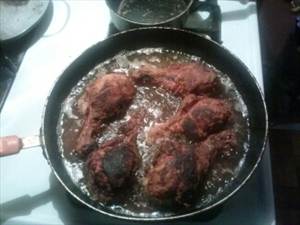 Chicken Leg Meat and Skin (Broilers or Fryers, Batter, Fried, Cooked)