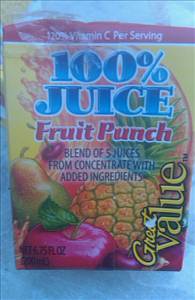 Great Value Fruit Punch 100% Juice (6.75 oz)
