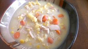 Chicken Corn Soup with Noodles (Home Recipe)