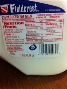 Calories in Fieldcrest 2% Reduced Fat Milk and Nutrition Facts