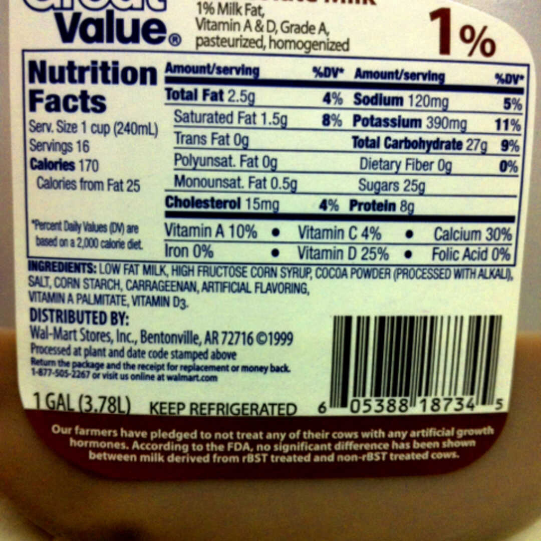 Great Value Chocolate Milk 1%