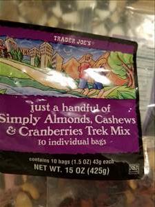 Trader Joe's Simply Almonds, Cashews & Cranberries Trek Mix - Just A Handful