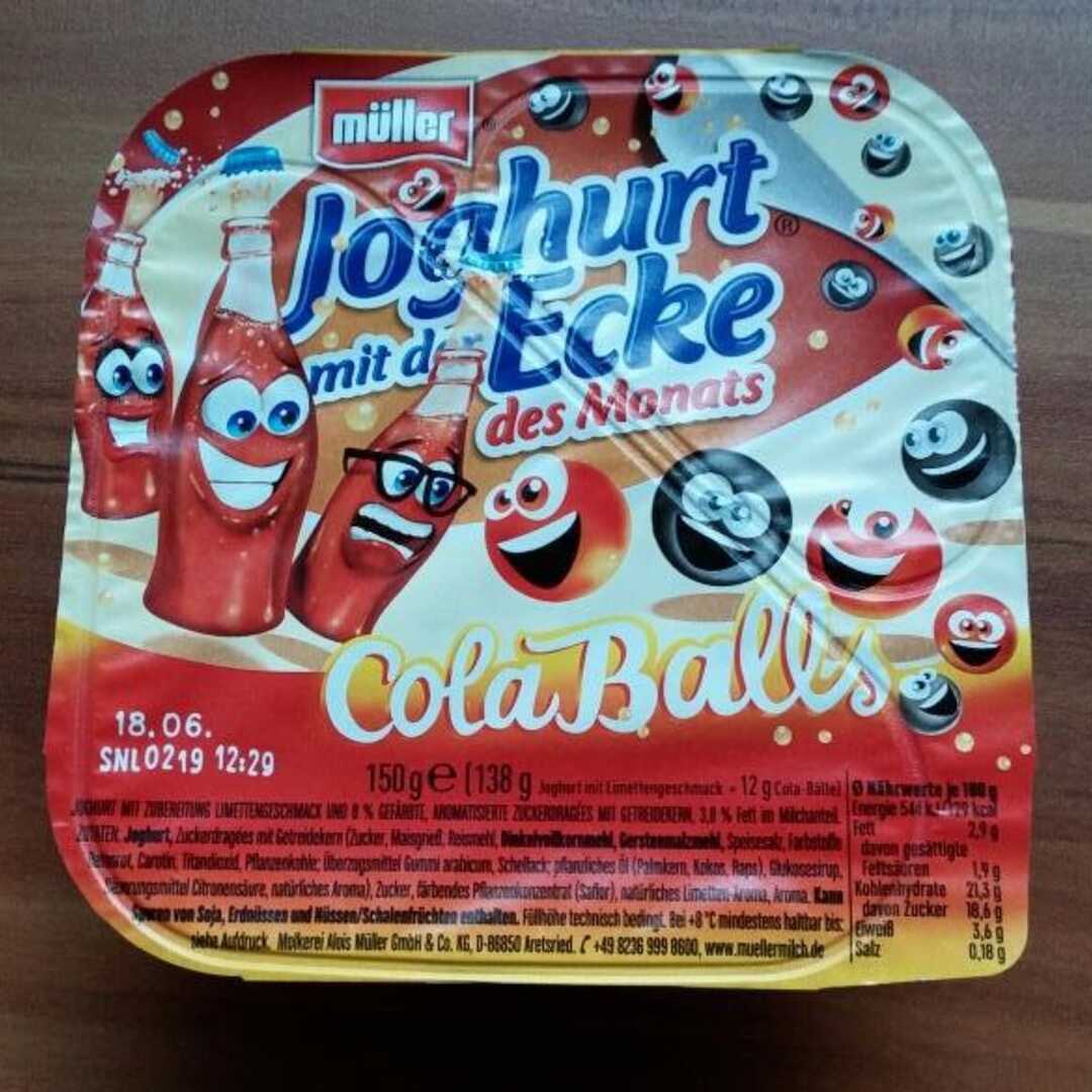 Müller Joghurt mit der Ecke Cola Balls