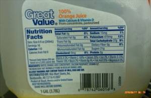 Great Value 100% Pure Orange Juice From Concentrate