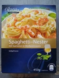 Primana Spaghetti-Nester mit Garnelen in Weißweinsauce