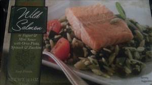 Trader Joe's Wild Salmon in Yogurt & Mint Sauce with Orzo Pasta, Spinach & Zucchini