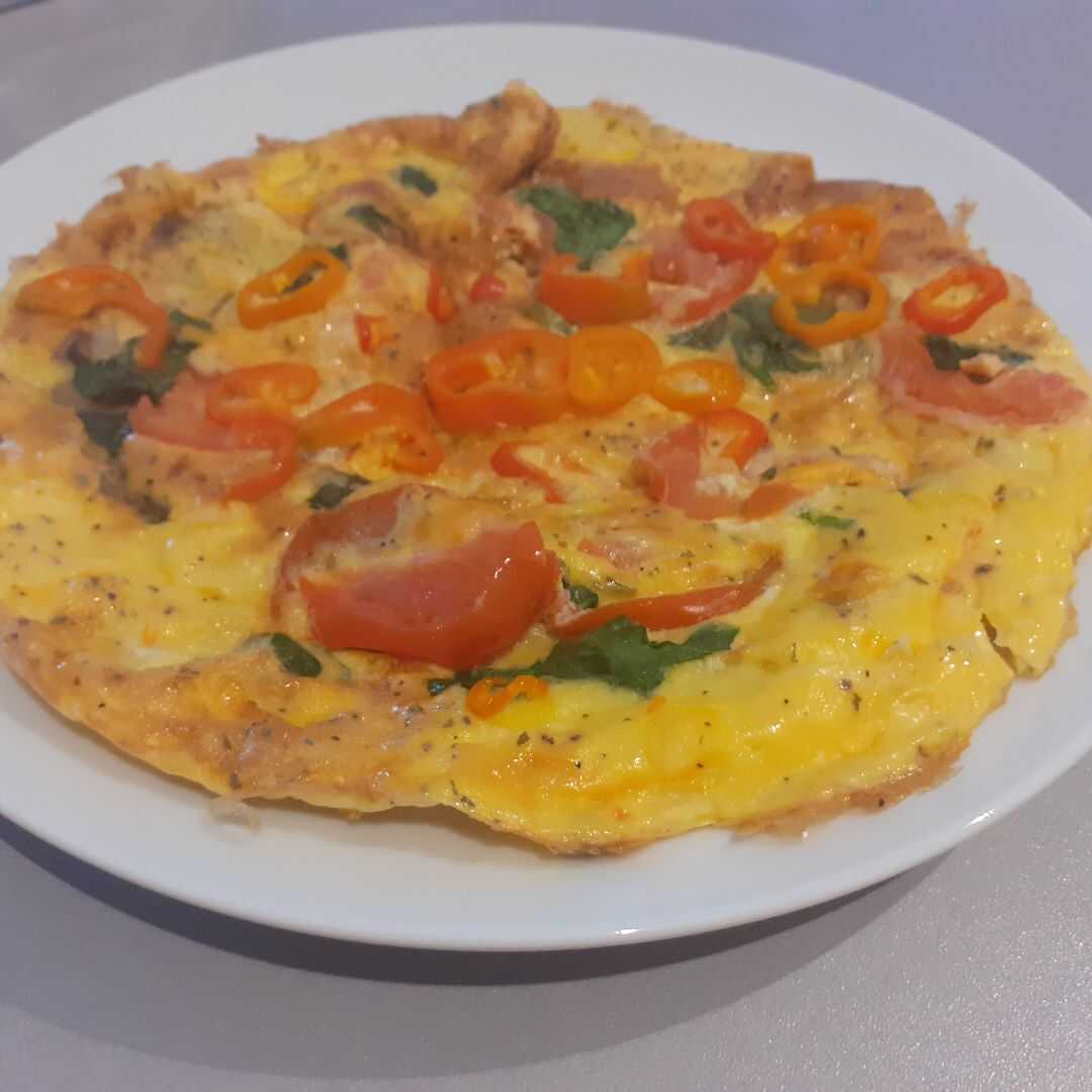 Egg Omelette or Scrambled Egg with Onions, Peppers, Tomatoes and Mushrooms