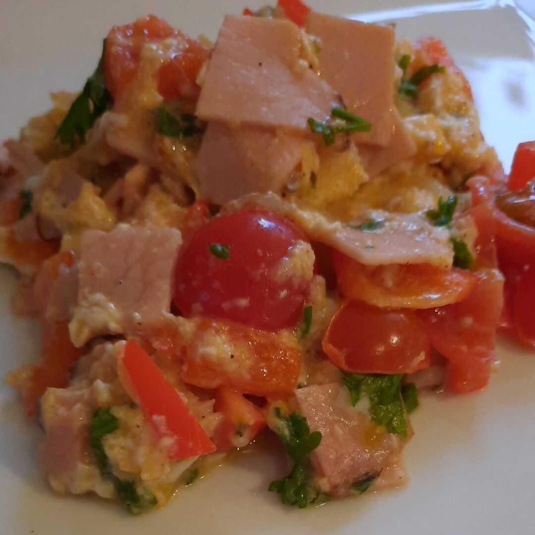 Egg Omelette or Scrambled Egg with Peppers, Onion and Ham