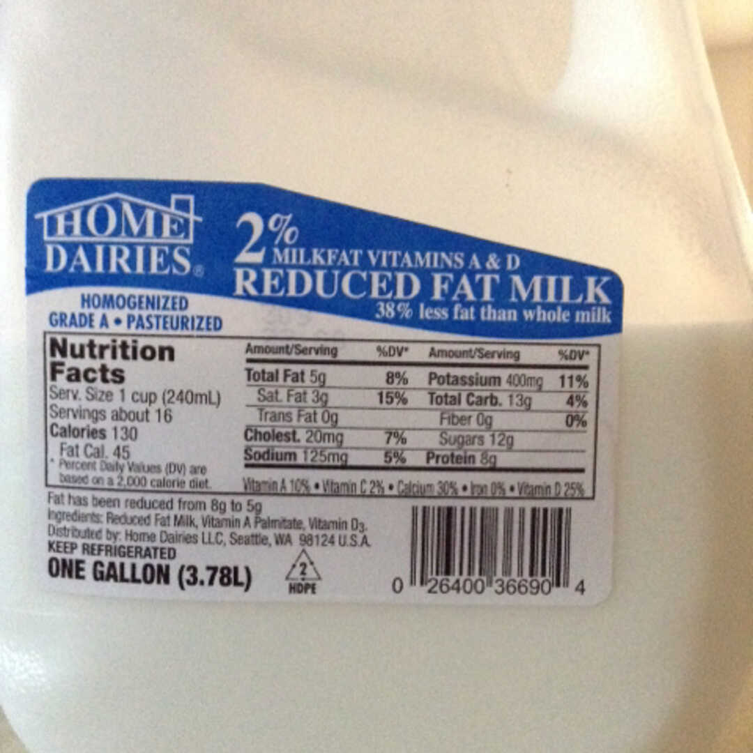 Home Dairies 2% Reduced Fat Milk