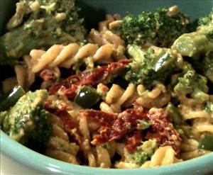 Cayenne Peanut Butter Pasta with Sundried Tomato and Broccoli