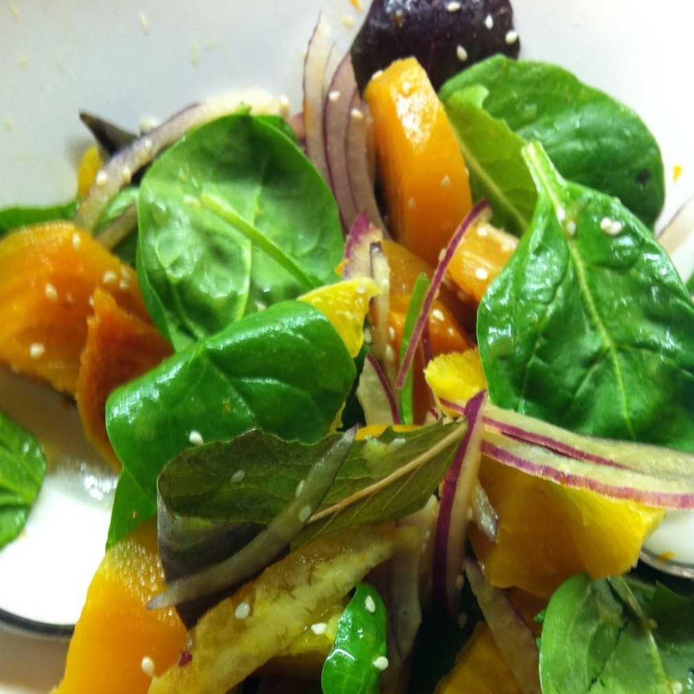 Greens & Beets with Orange Poppy Seed Dressing
