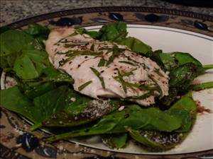 Baked Whitefish with Tarragon over Spinach