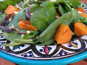 Pumpkin and Spinach Salad with a Curry Dressing