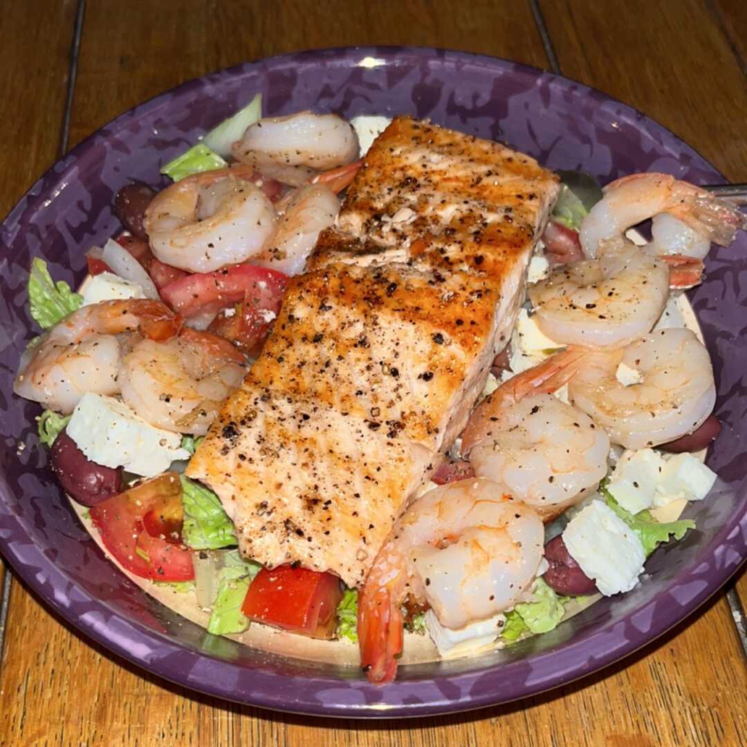 Greek Salad with Salmon and Shrimp