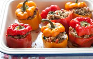 Vegan Roasted Bell Peppers Stuffed with Quinoa
