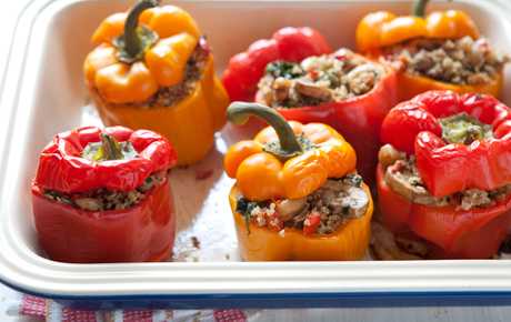 Vegan Roasted Bell Peppers Stuffed with Quinoa