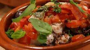 Barramundi with Olives, Tomatoes & Garlic